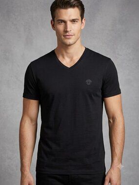 Versace Collection Black V-Neck T-Shirt with Subtle Logo